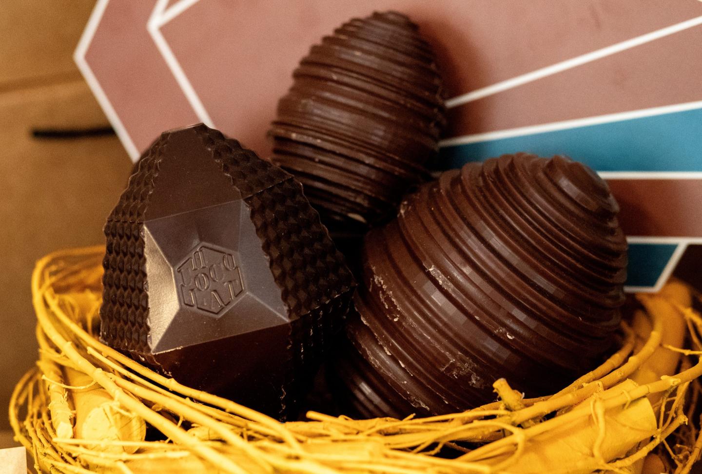 chocolate eggs displayed
