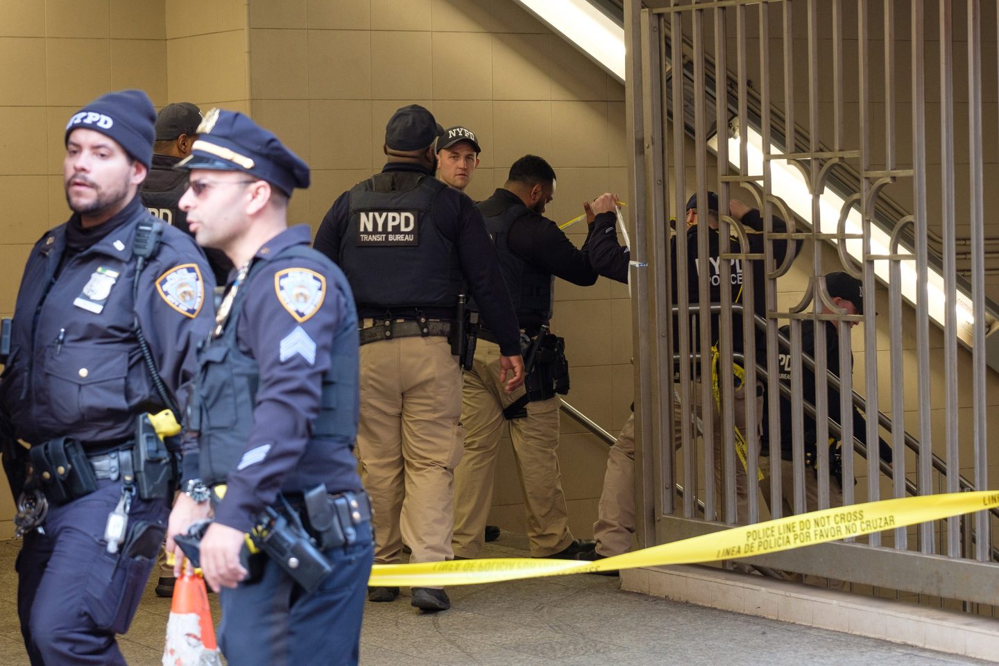 Police respond after a person was shot at the Hoyt-Schermerhorn subway station in New York on Thursday, March 14, 2024. 