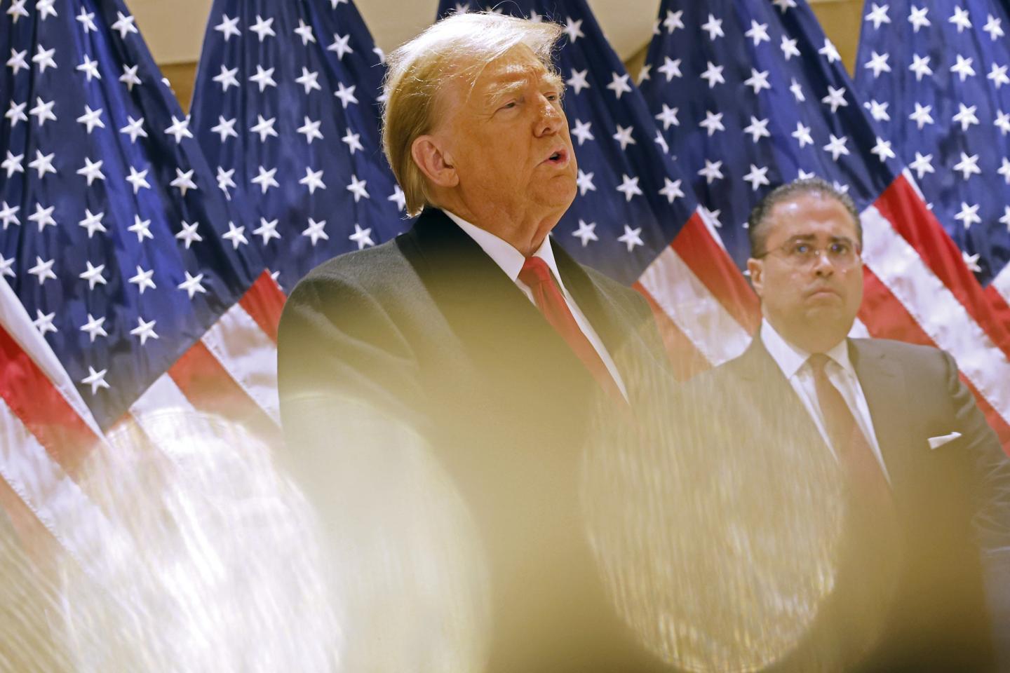 Former President Donald Trump speaks during a press conference at 40 Wall Street on March 25.
