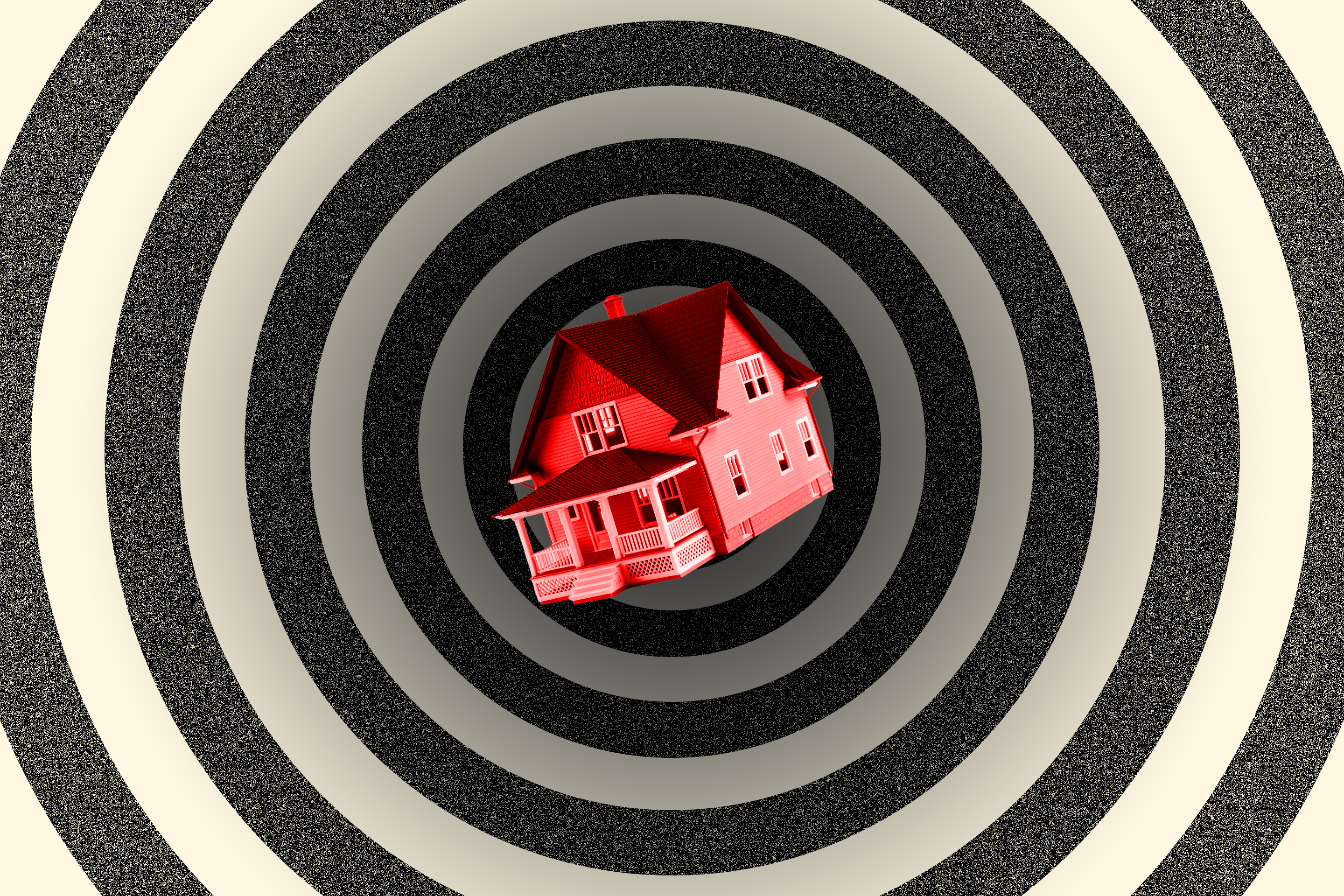 Artistic illustration of a single-family home going down a spiral tube