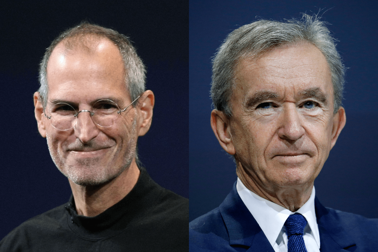 Photo of Steve Jobs (left) and Bernard Arnault (right)