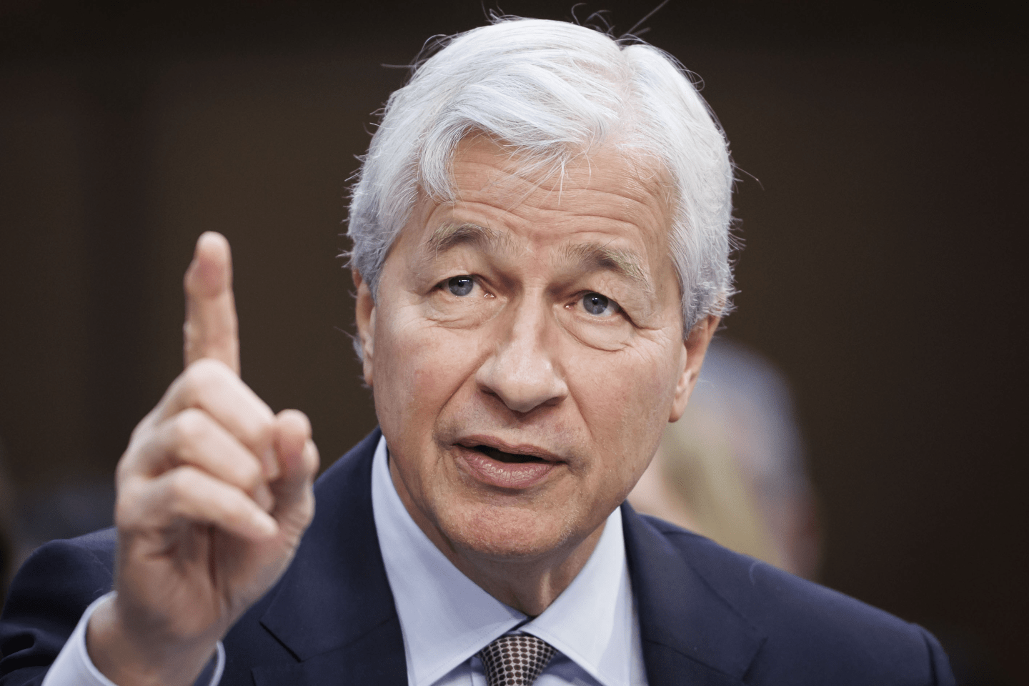 Jamie Dimon, chairman and chief executive officer of JPMorgan Chase & Co., speaks during a Senate Banking, Housing, and Urban Affairs Committee hearing in Washington, DC, US, on Wednesday, Dec. 6, 2023.