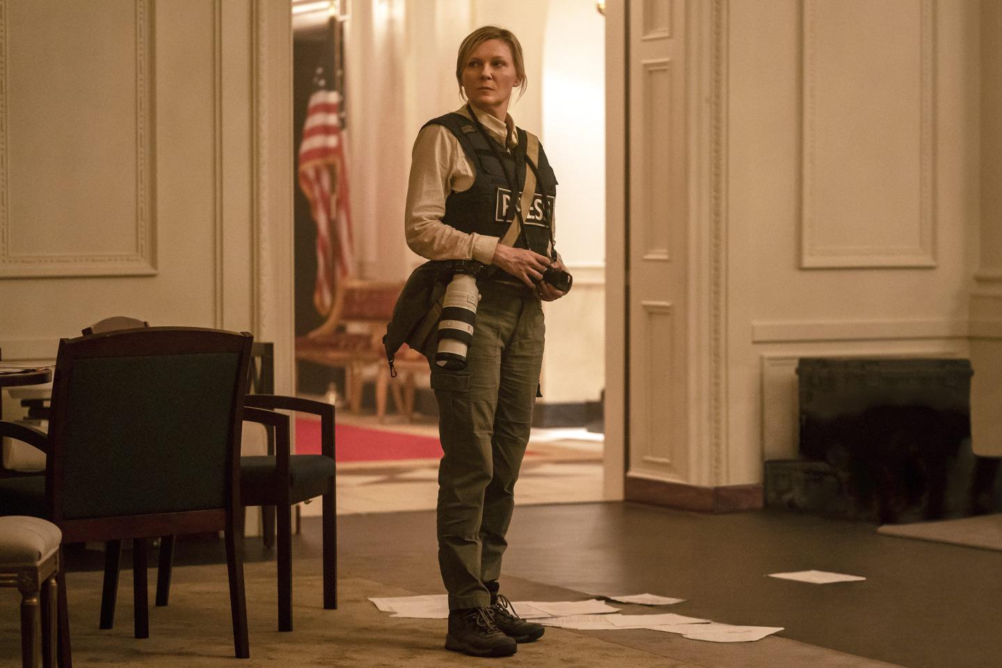 Kirsten Dunst in a scene from "Civil War." 