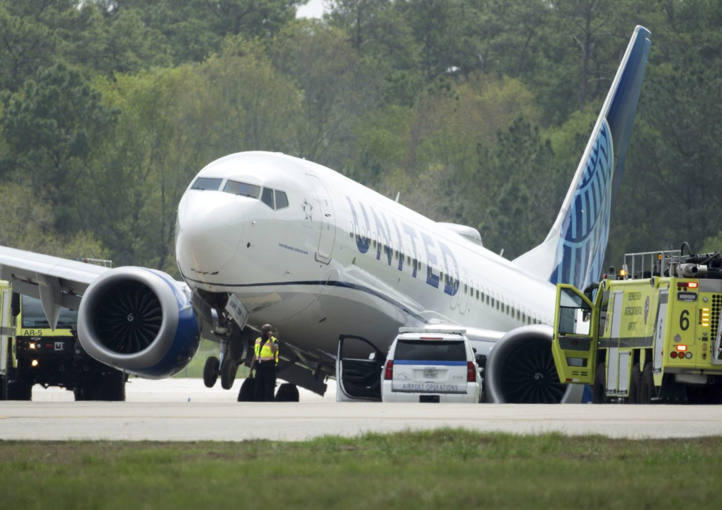 A United Airlines jet is seen after leaving the taxiway, March 8, 2024, at George Bush Intercontinental Airport in Houston.
