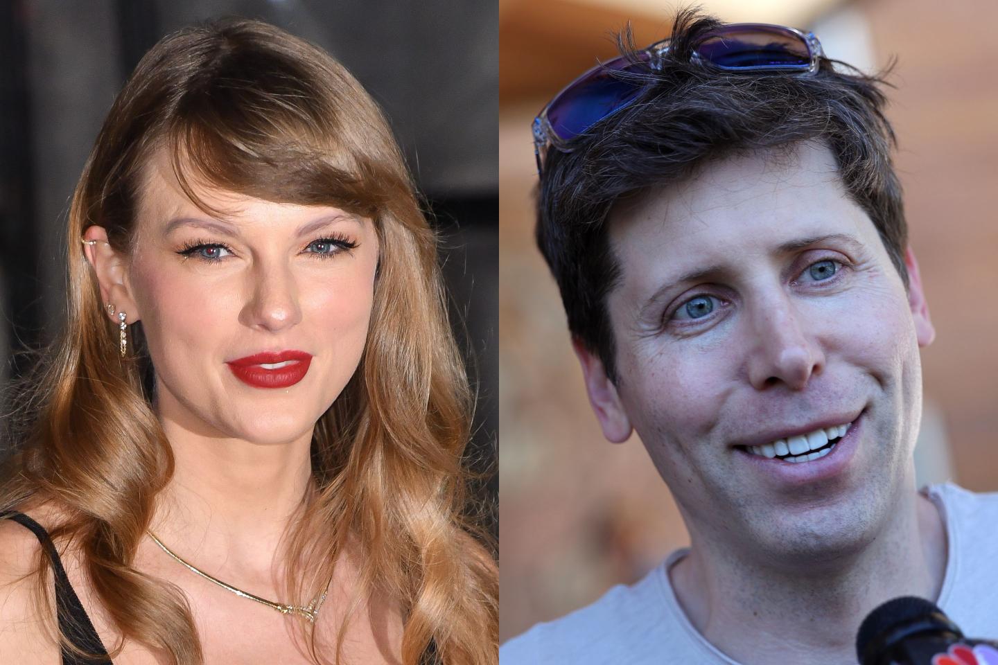 Left: Singer Taylor Swift. Right: OpenAI CEO Sam Altman