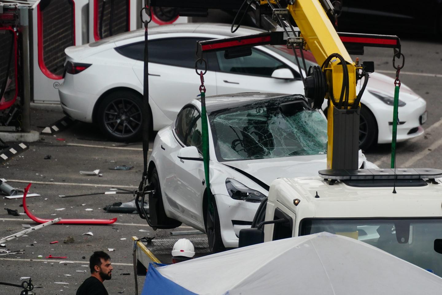 damaged Tesla car