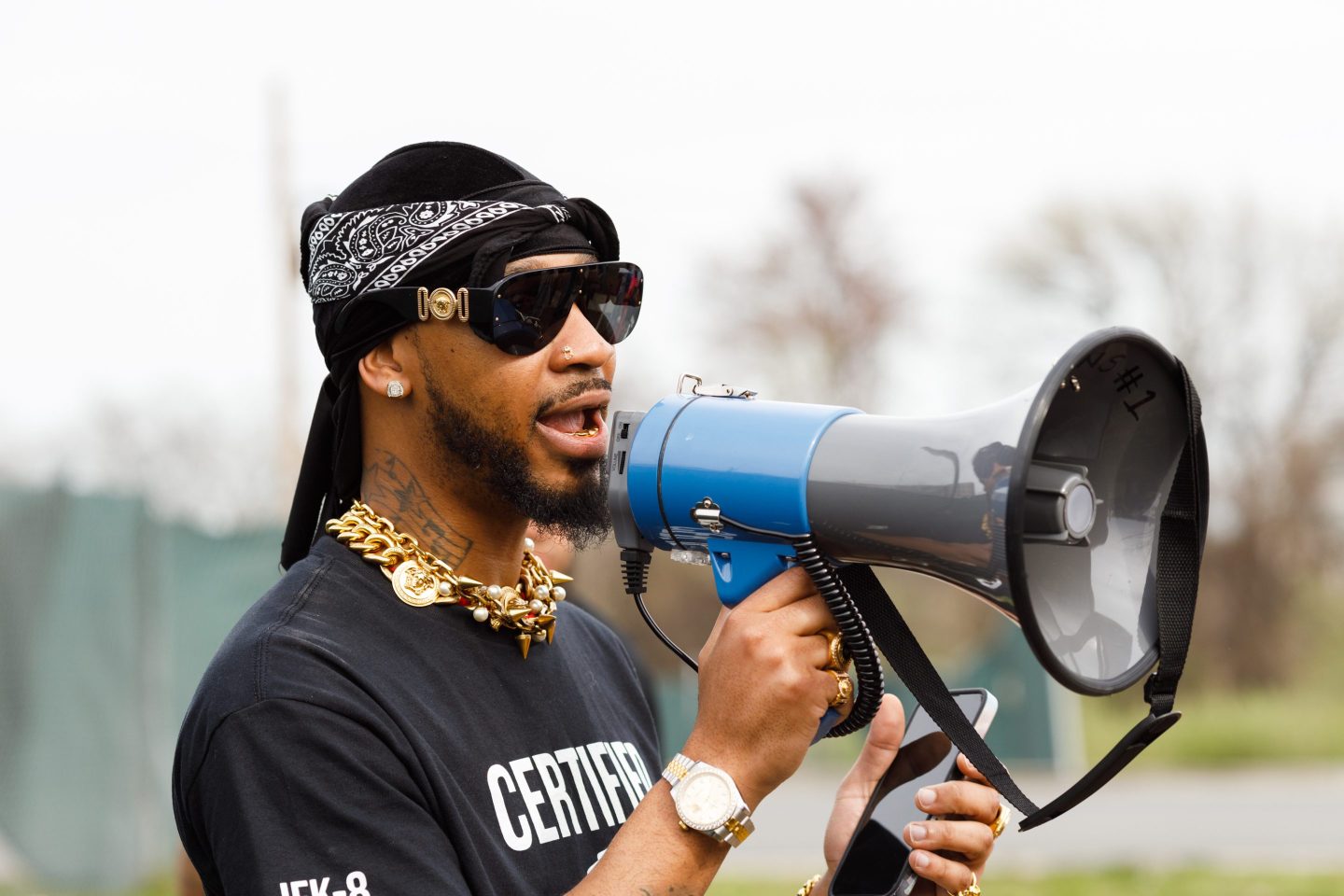 Christian Smalls, founder of the Amazon Labor Union (ALU), speaks during an ALU rally