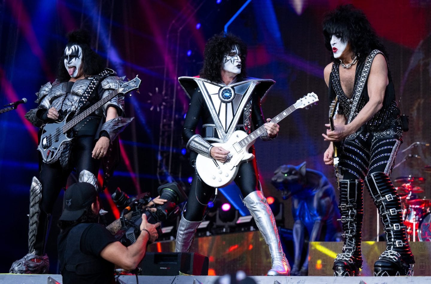 U.S. band Kiss are on stage during a concert at Königsplatz.