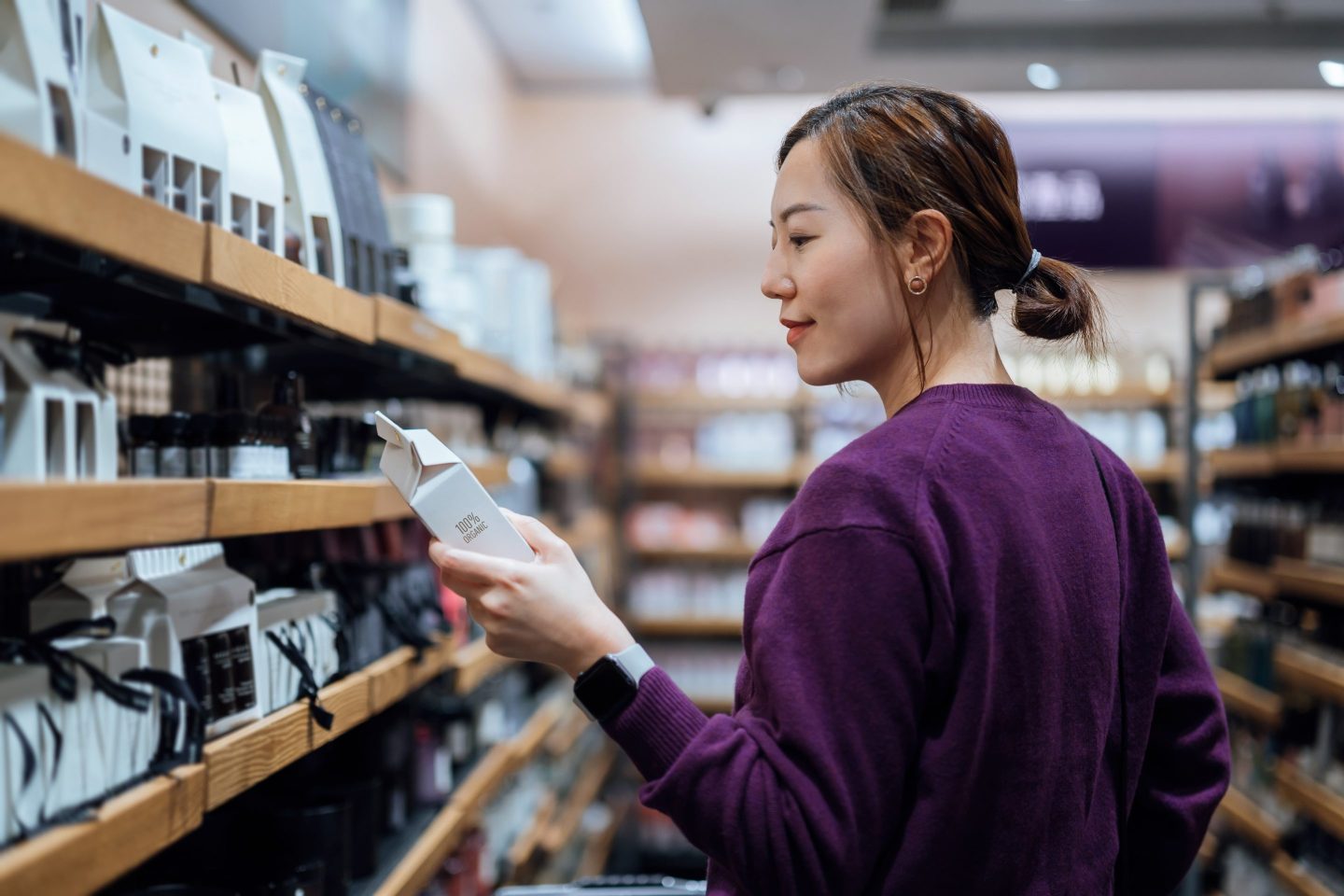 Female shopper at a shelf