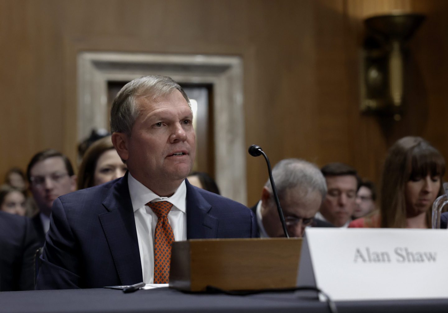 Alan Shaw, the president and CEO of Norfolk Southern Corporation, testifies before the Senate Environment and Public Works Committee in the wake of the Norfolk Southern train derailment and chemical release in East Palestine, Ohio in 2023.