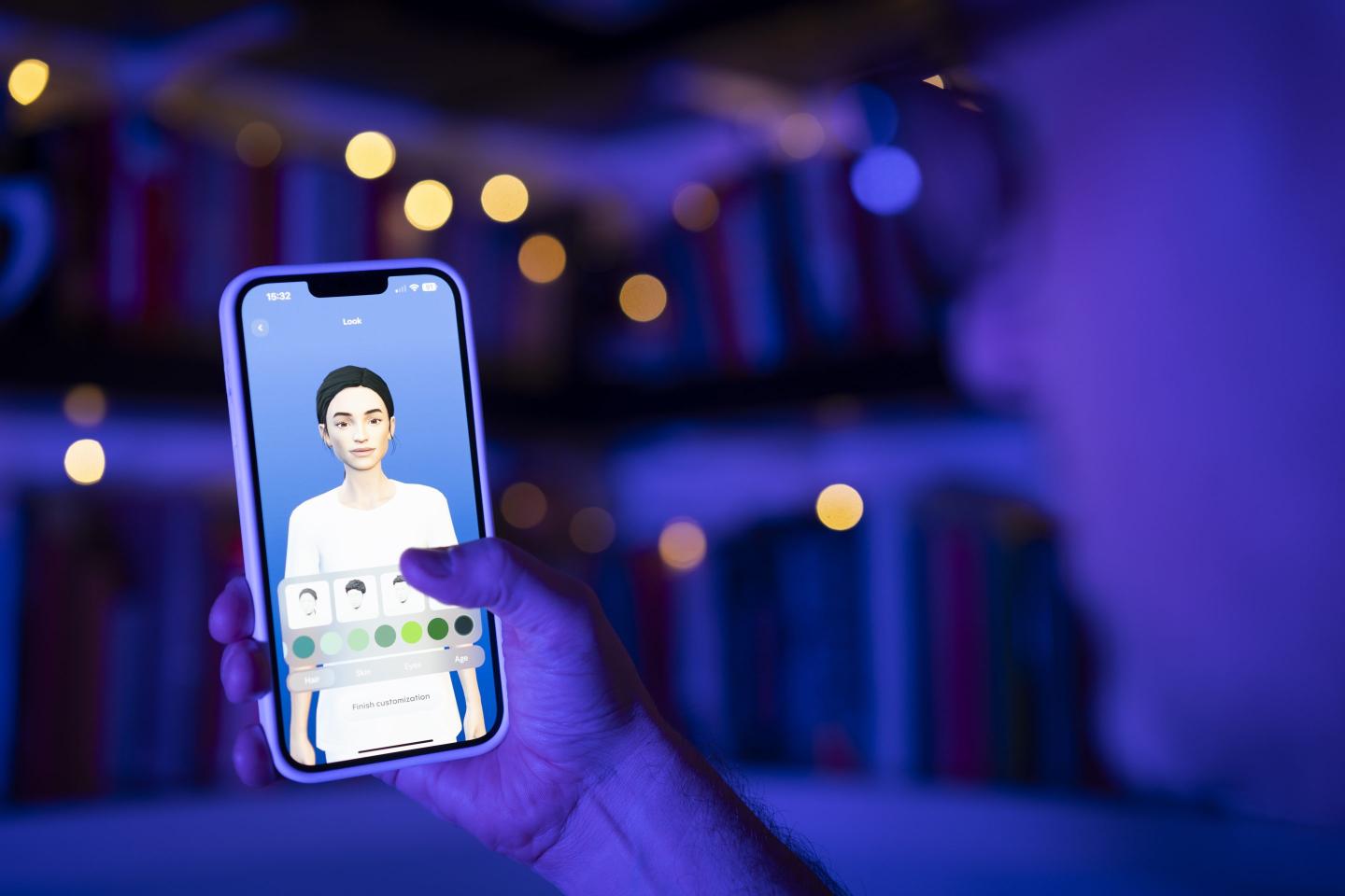 A user interacting with a smartphone app to customize an avatar
