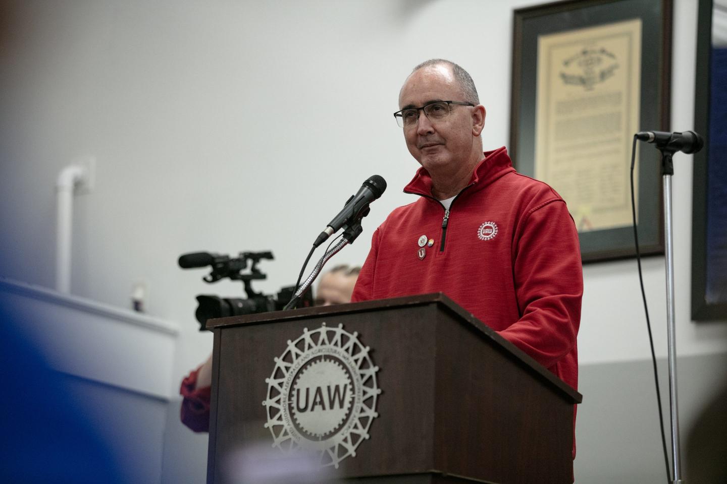Shawn Fain speaks at a rally