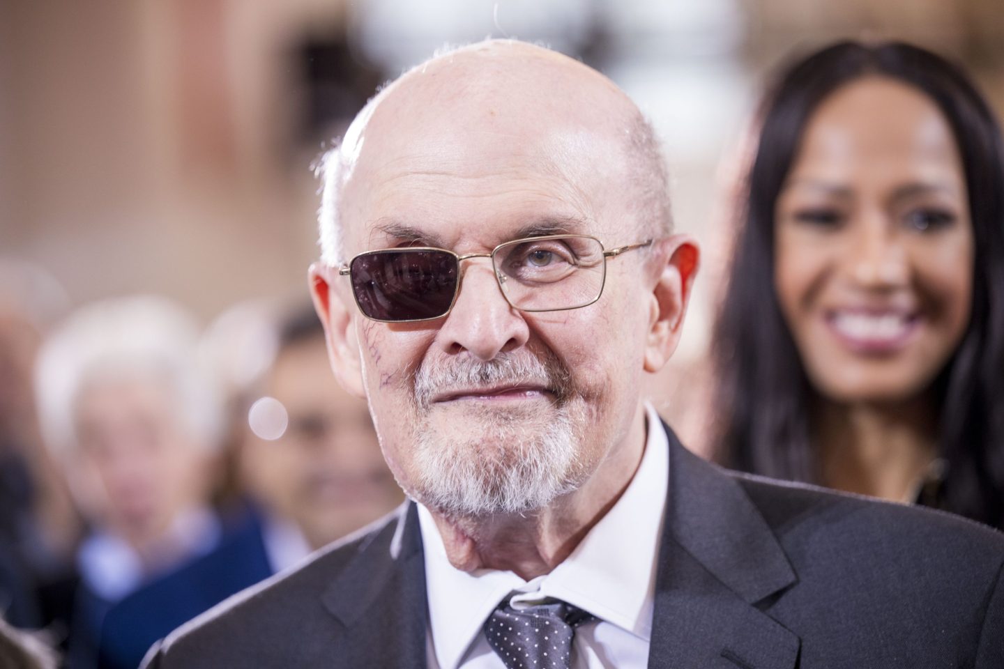 Salman Rushdie receiving the 2023 Peace Prize at Paulskirche church in Frankfurt, Germany on October 22, 2023.