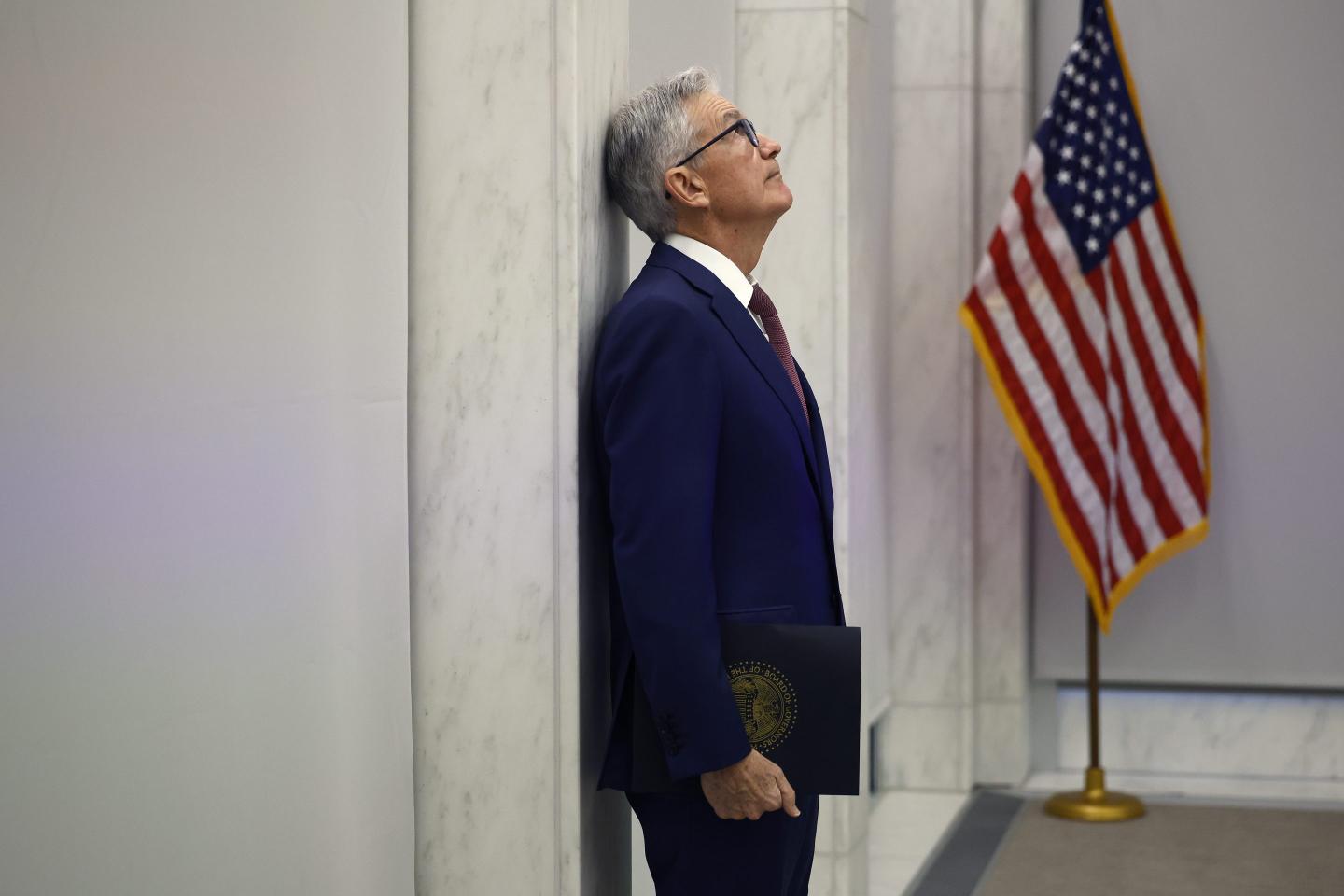 Fed Chairman Jerome Powell prepares to deliver remarks to the Federal Reserve’s Division of Research and Statistics Centennial Conference, on Nov. 8, 2023, in Washington, D.C.