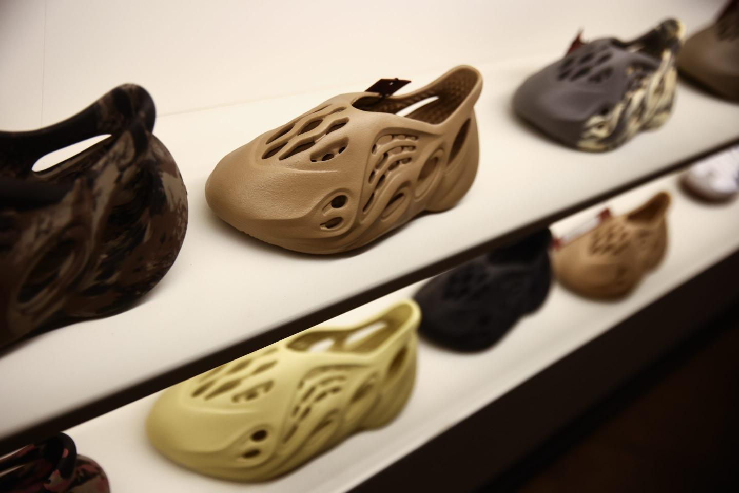 Yeezy Foam shoes are seen at a store in Krakow, Poland