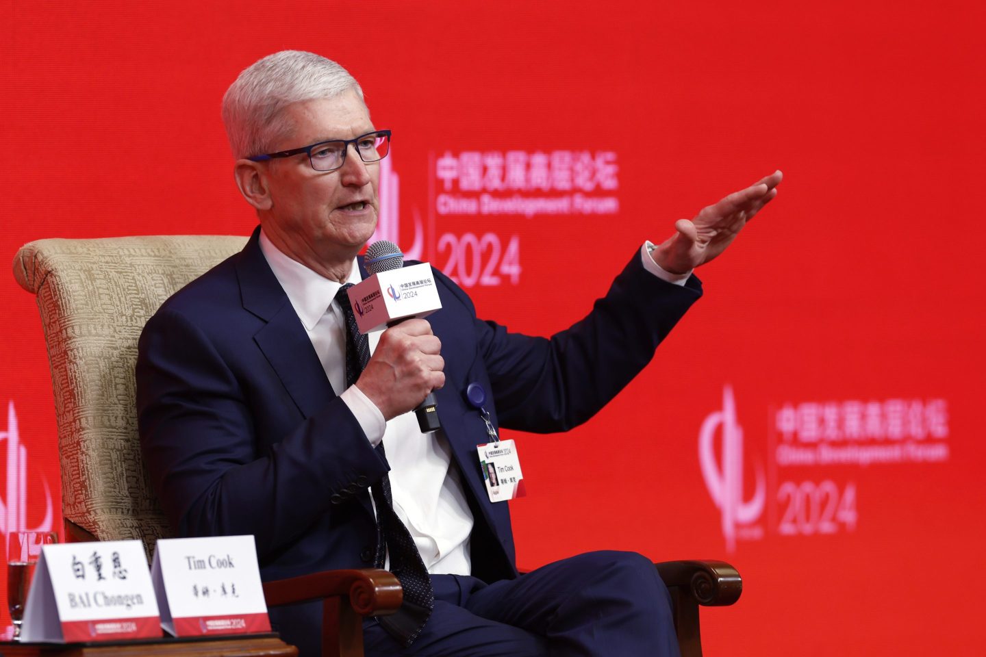 Apple CEO Tim Cook on stage at an event