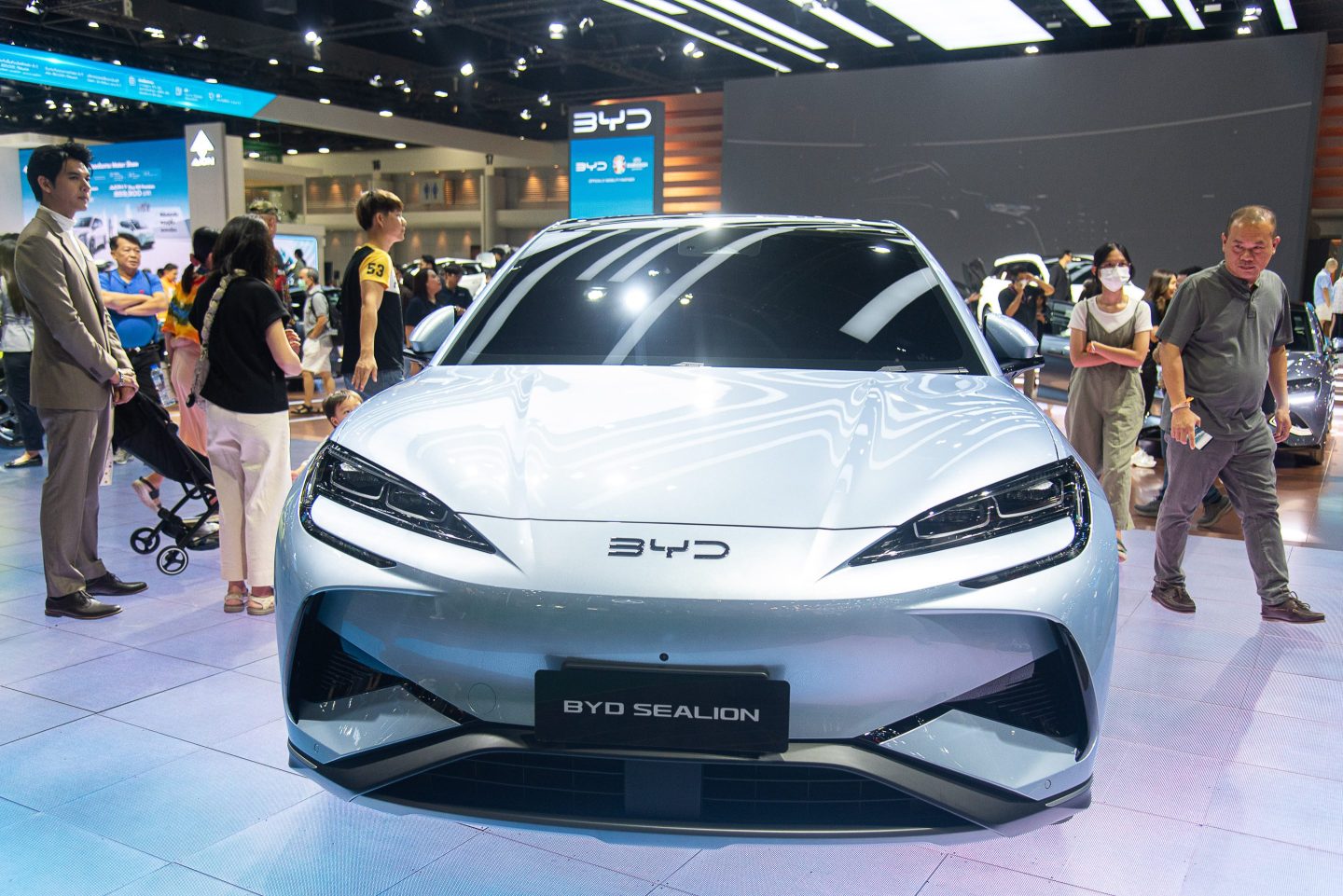 Visitors checking out a BYD Sealion car during the 45th Bangkok International Motor Show at IMPACT Muang Thong in Bangkok.
