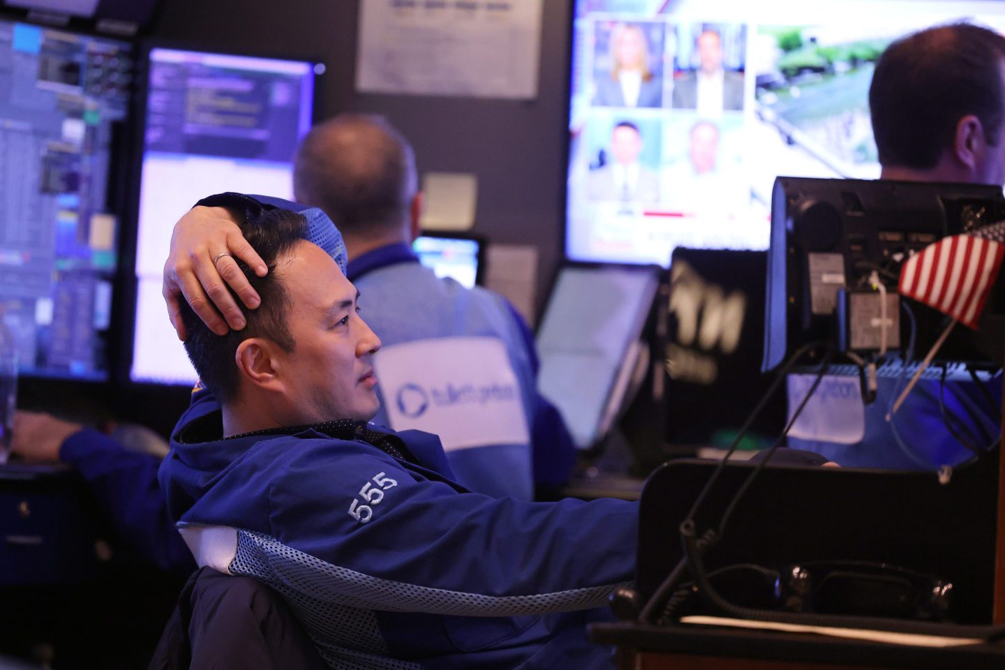 Traders on the floor of the New York Stock Exchange, April 2, 2024.