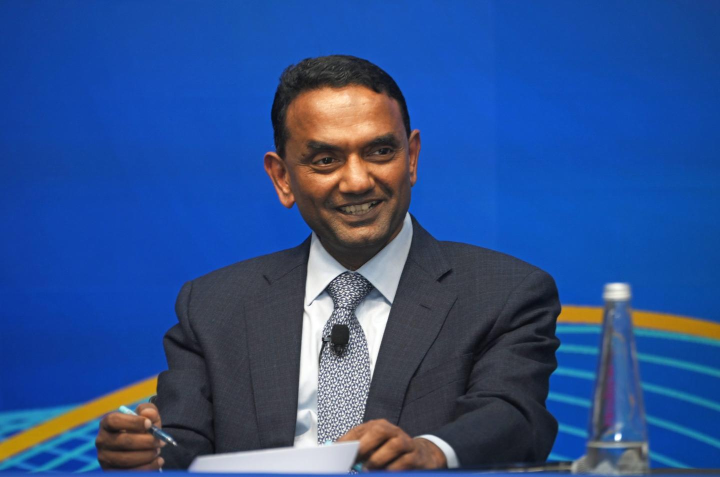 K Krithivasan, chief executive officer of Tata Consultancy Services Ltd., speaks during a news conference in Mumbai, India.