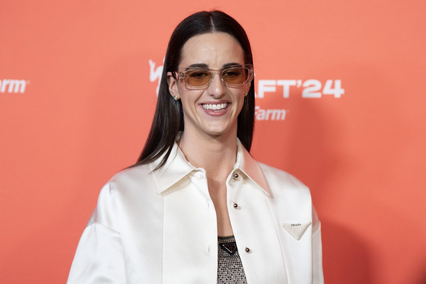 Incoming Indiana Fever star Caitlin Clark wears Prada at the WNBA draft.