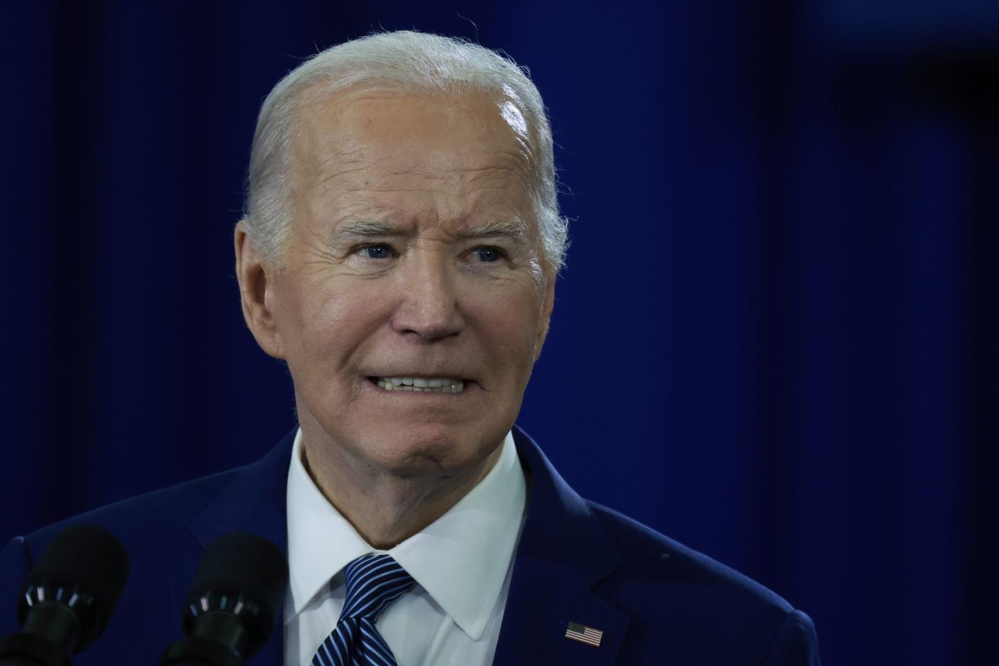 President Joe Biden speaks during a campaign stop at Hillsborough Community College’s Dale Mabry campus on April 23, 2024, in Tampa, Florida.