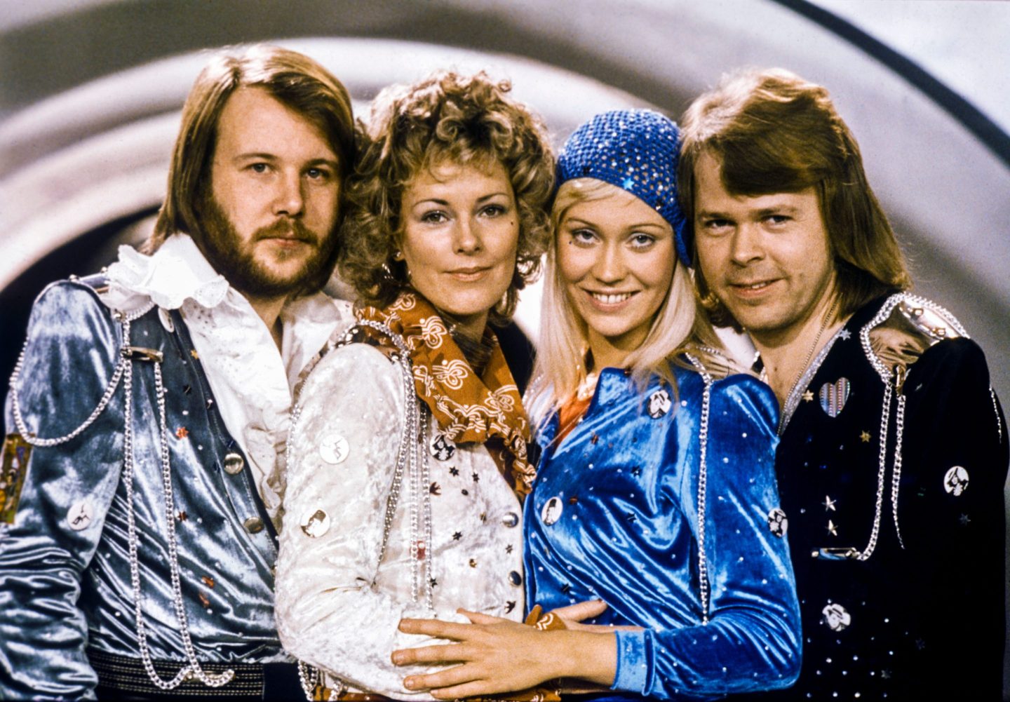 Swedish pop group Abba with its members (L-R) Benny Andersson, Anni-Frid Lyngstad, Agnetha Faltskog and Bjorn Ulvaeus posing after winning the Swedish branch of the Eurovision Song Contest with their song "Waterloo".