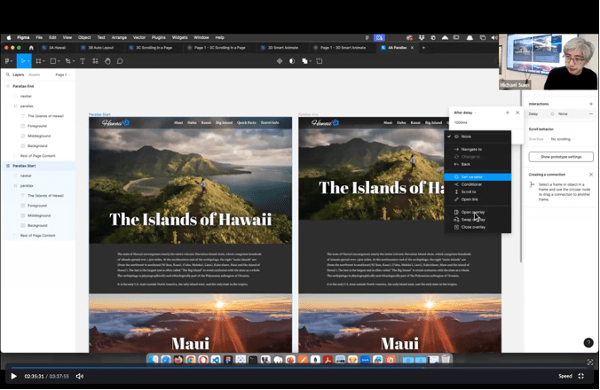 Screenshot of a Zoom recording of a professor showing a project on Figma