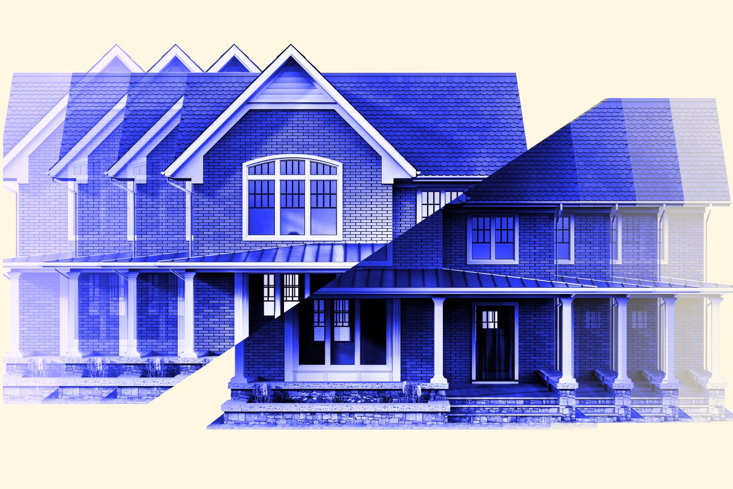 Artistic rendering of a single-family home cut on the diagonal