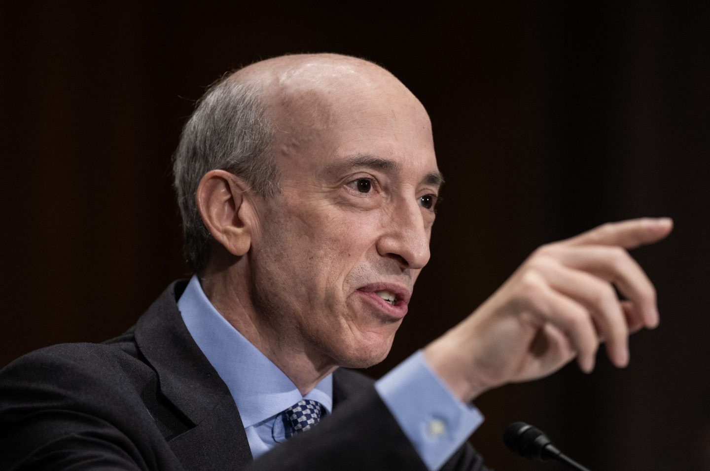 SEC Chair Gary Gensler testifies during a Senate Banking, Housing, and Urban Affairs Committee hearing in September 2023.