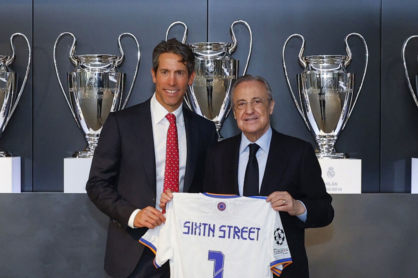 Alan Waxman, cofounder, co-CIO, and CEO of Sixth Street with Florentino Pérez, president of Real Madrid, announcing the investment in the football club in May 2022.
