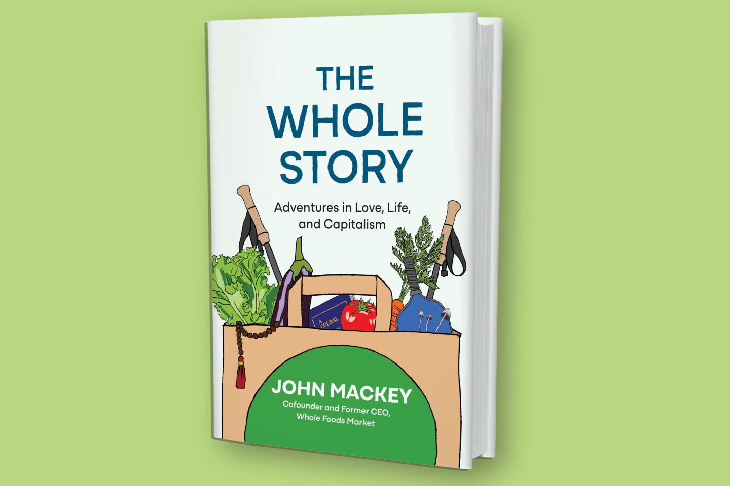 “The Whole Story” white book jacket with grocery bag image