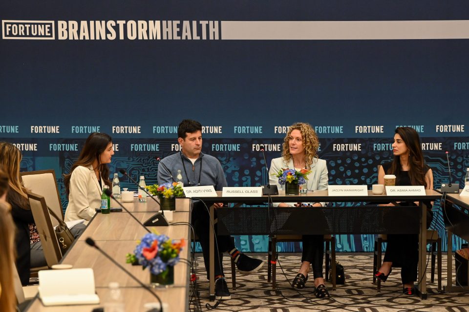 (From left) Dr. Aditi Vyas, chief medical officer and corporate medical director of United Airlines; Russell Glass, CEO of Headspace; Jaclyn Wainwright, cofounder and CEO of Aircare Health; and Dr. Asima Ahmad, cofounder and chief medical officer of Carrot Fertility, participate in a panel discussion during Fortune’s Brainstorm Health conference in Dana Point, Calif., Monday, May 20, 2024.