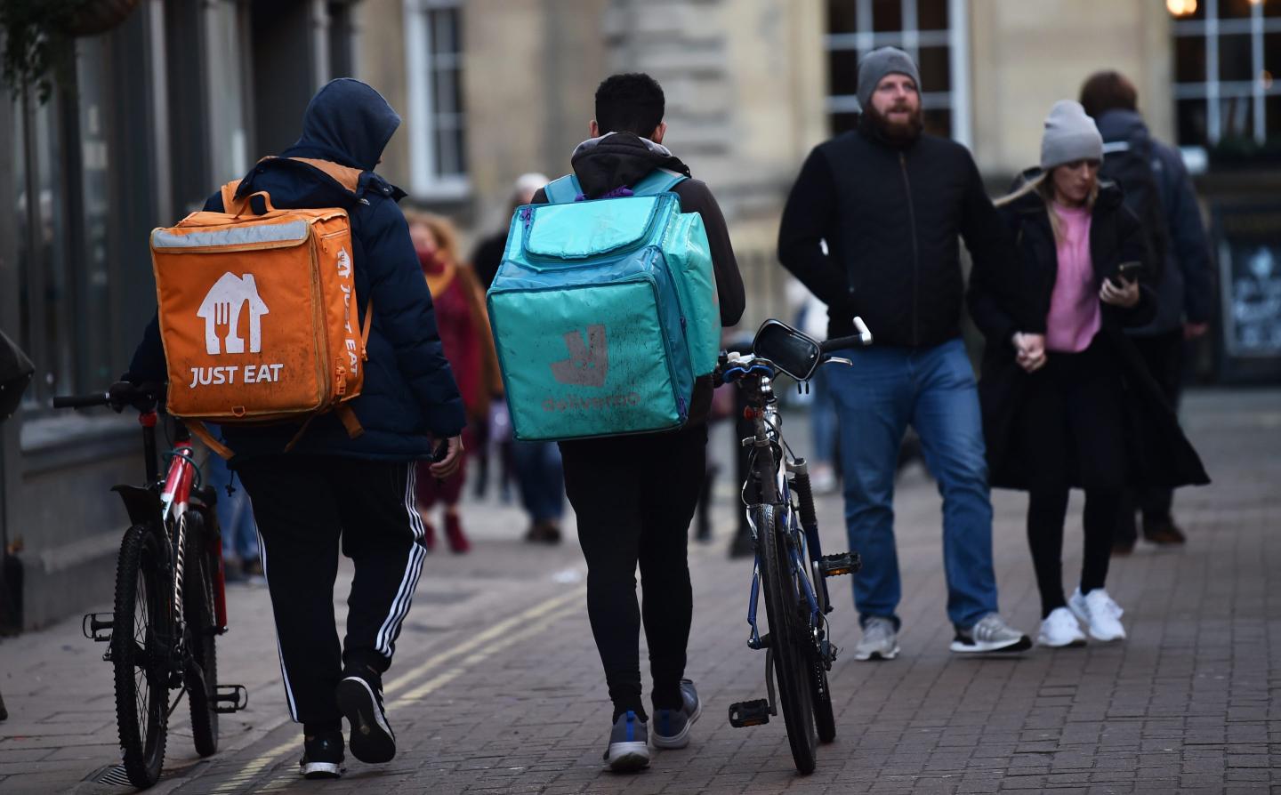 Just Eat and Deliveroo employees deliver food on January 13, 2022 in York, England