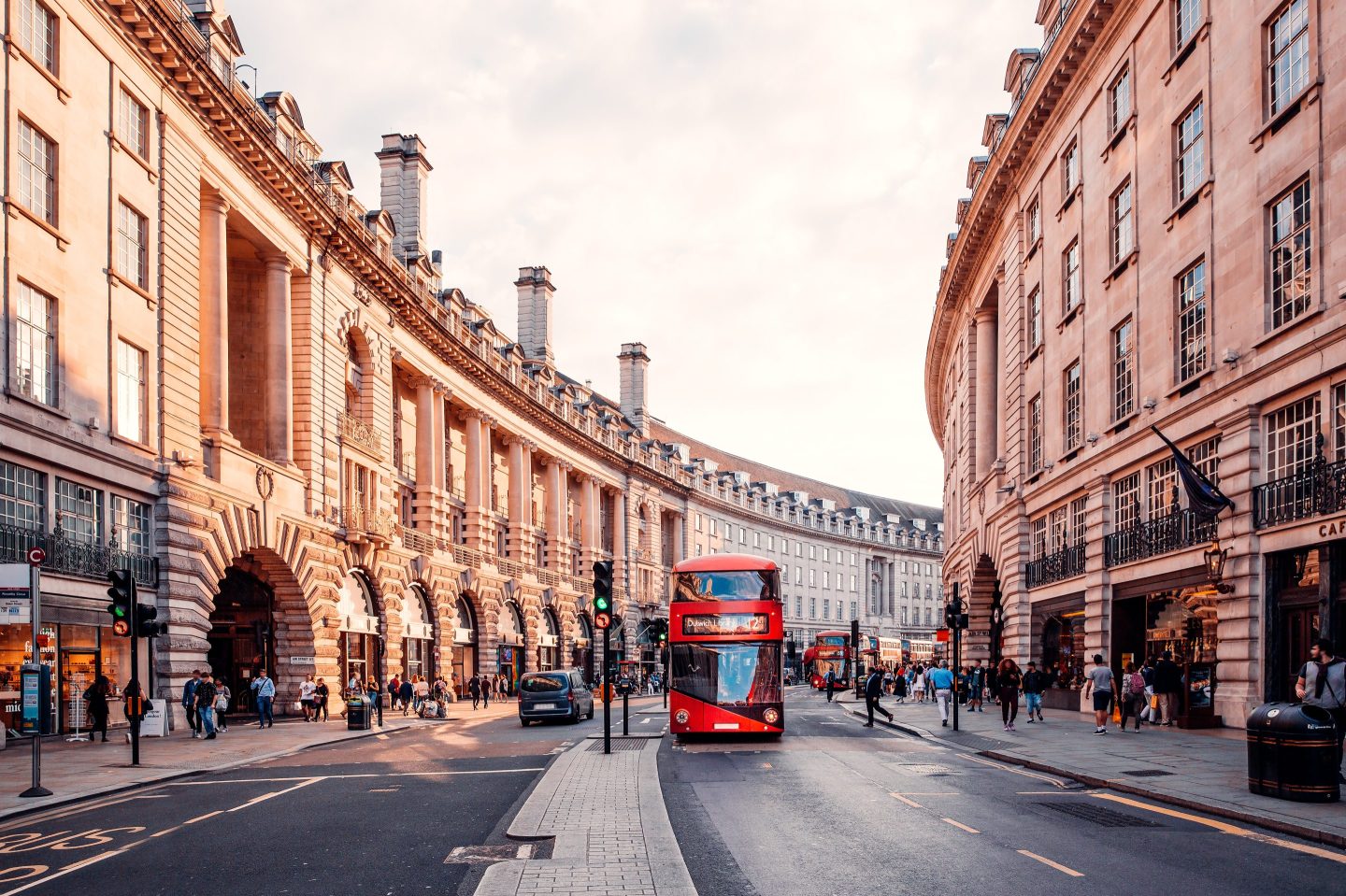 people walking and buses running on Regents Street