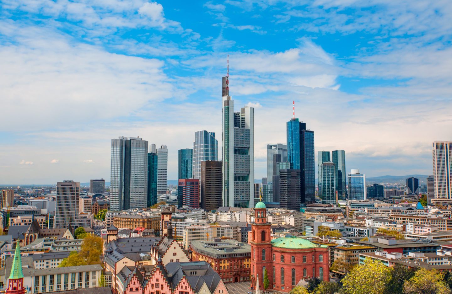 Skyline of Frankfurt am Main, Germany, the financial center of the country.