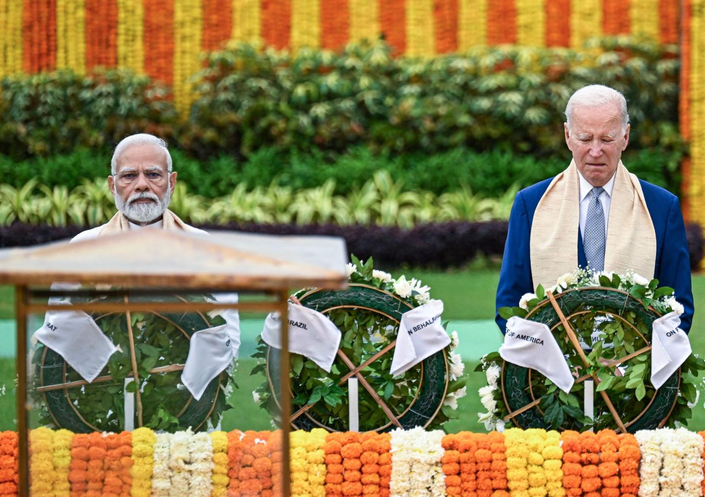 Narendra Modi Joe Biden stand together
