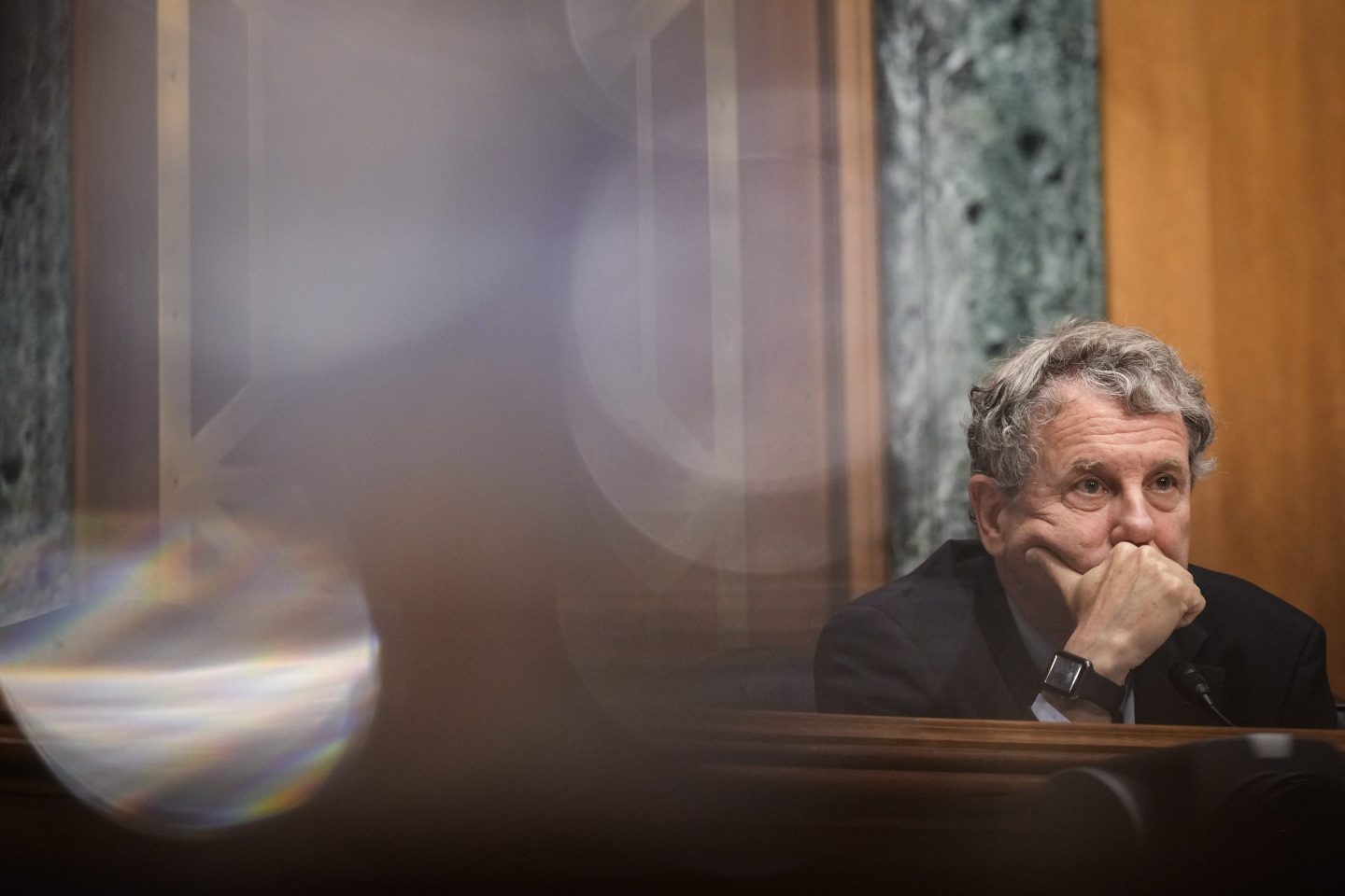 WASHINGTON, DC - SEPTEMBER 12: Committee chairman Sen. Sherrod Brown (D-OH) listens to testimony from U.S. Securities and Exchange Commission chairman Gary Gensler during a Senate Banking Committee hearing on Capitol Hill September 12, 2023 in Washington, DC. The hearing focused on oversight of the U.S. Securities and Exchange Commission. (Photo by Drew Angerer/Getty Images)