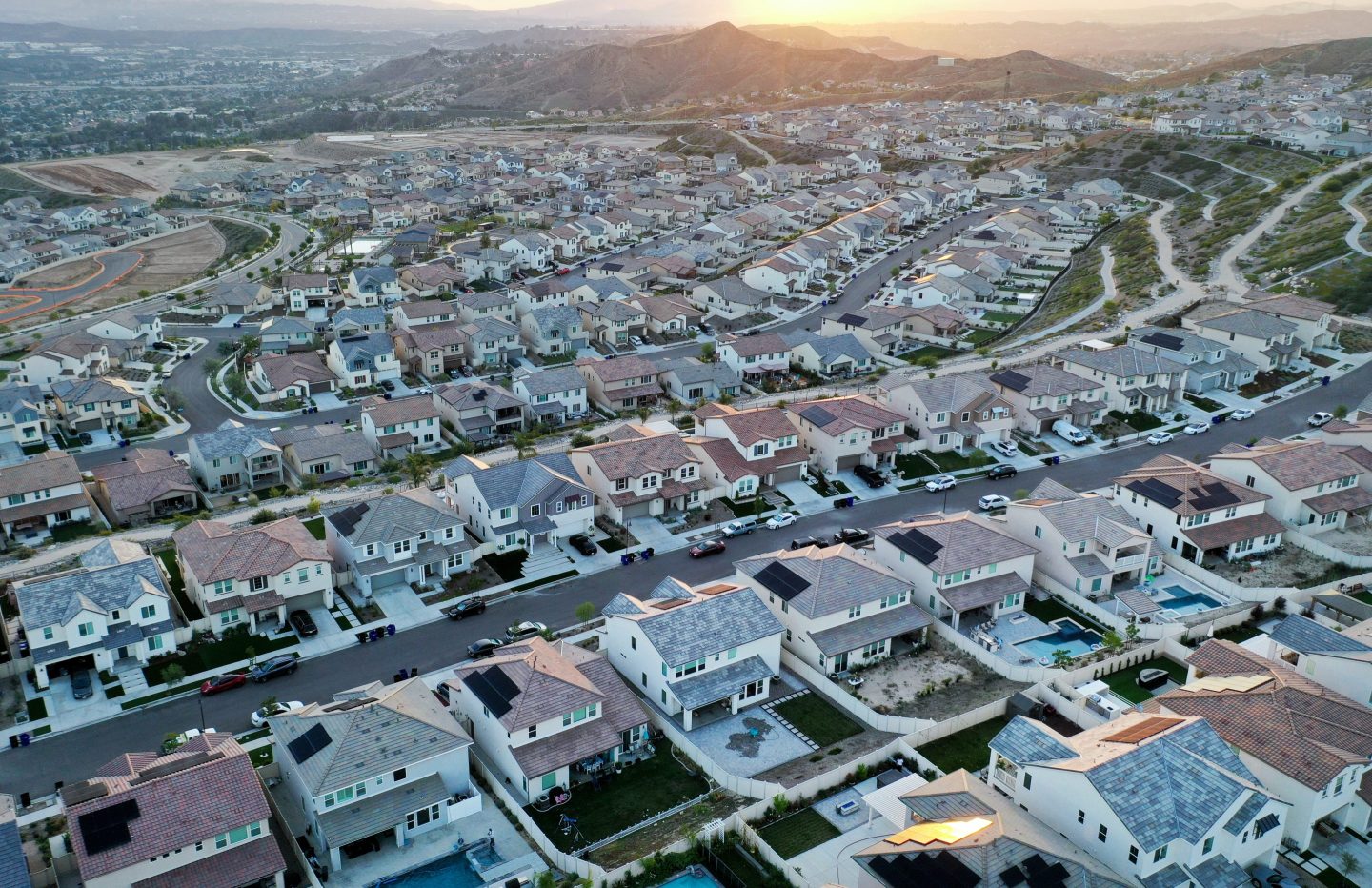 aerial view of homes in a housing development