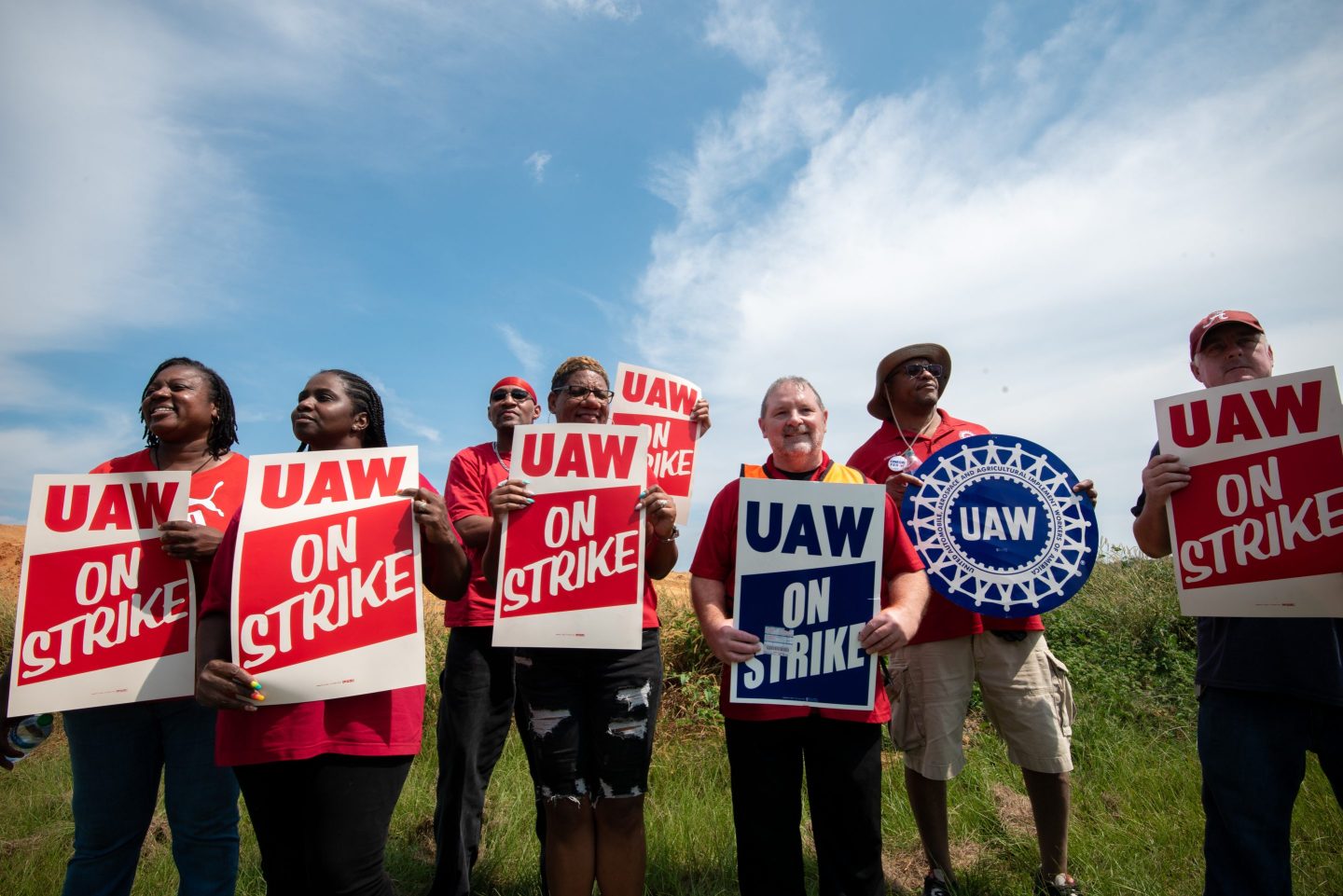 UAW on a picket line near Tuscaloosa, Ala. in 2023. Mercedes workers rejected UAW representation by 56% on Friday.