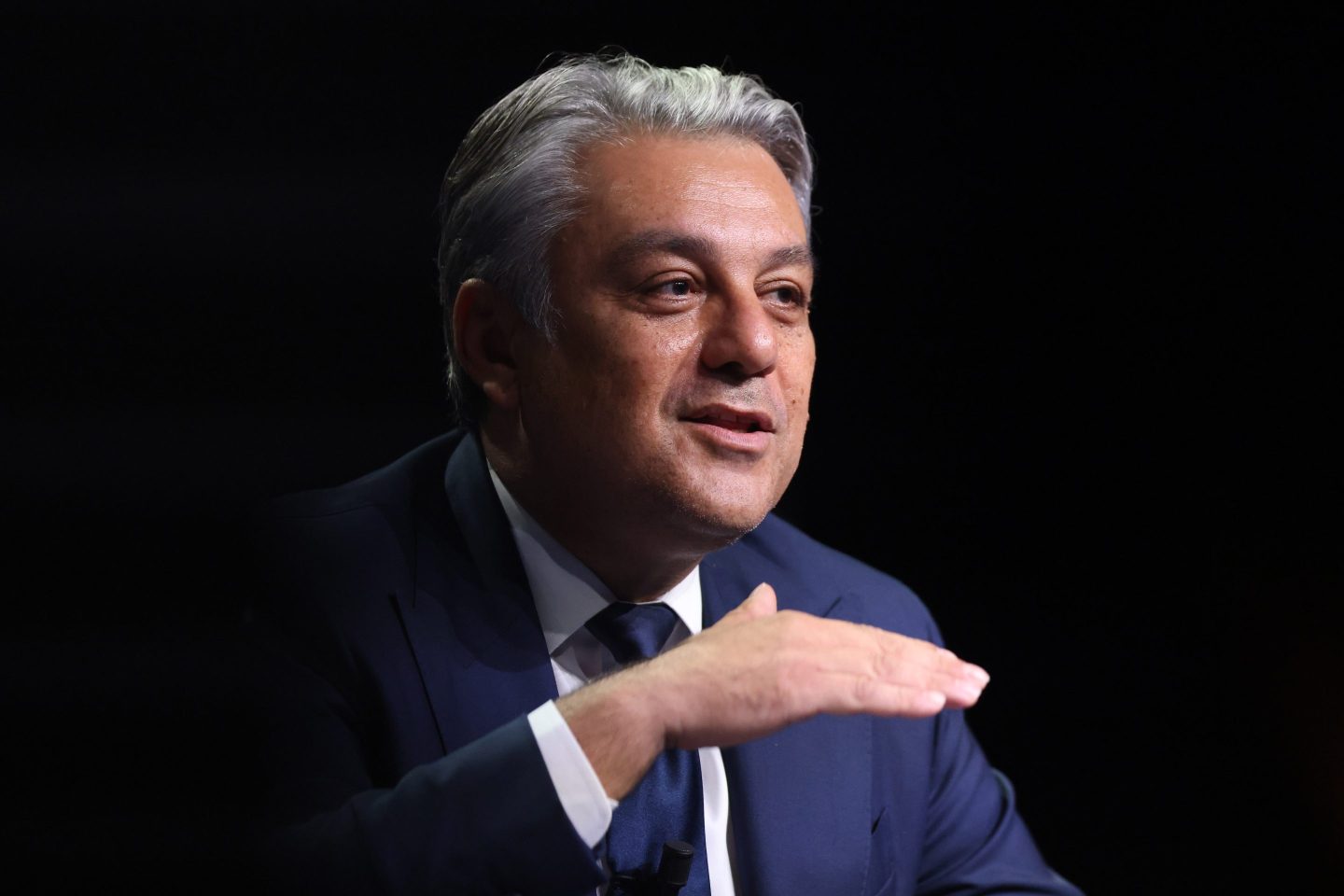 Luca de Meo, chief executive officer of Renault SA, speaks during a panel session on the opening day of the annual meetings of the International Monetary Fund (IMF) and World Bank in Marrakesh, Morocco, on Monday, Oct. 9, 2023. The IMF and World Bank's first annual meetings in Africa since 1973 were expected to give a spending boost to Morocco's fourth-largest city and one of its top tourist destinations.