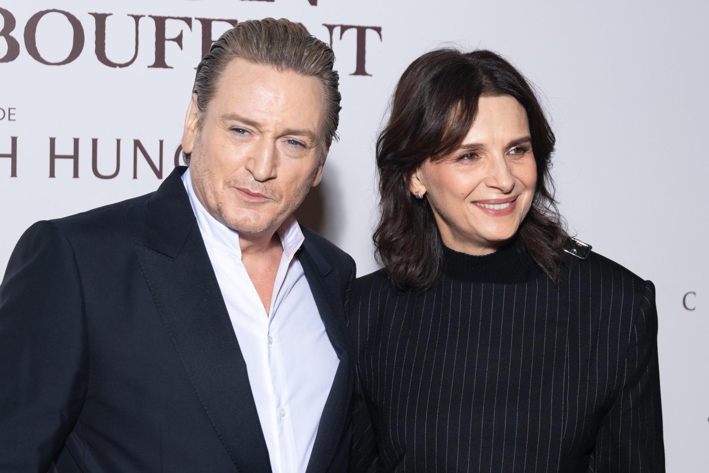 Benoit Magimel and Juliette Binoche attend the "La Passion De Dodin Bouffant" Premiere at La Cinematheque Francaise on November 06, 2023 in Paris, France..