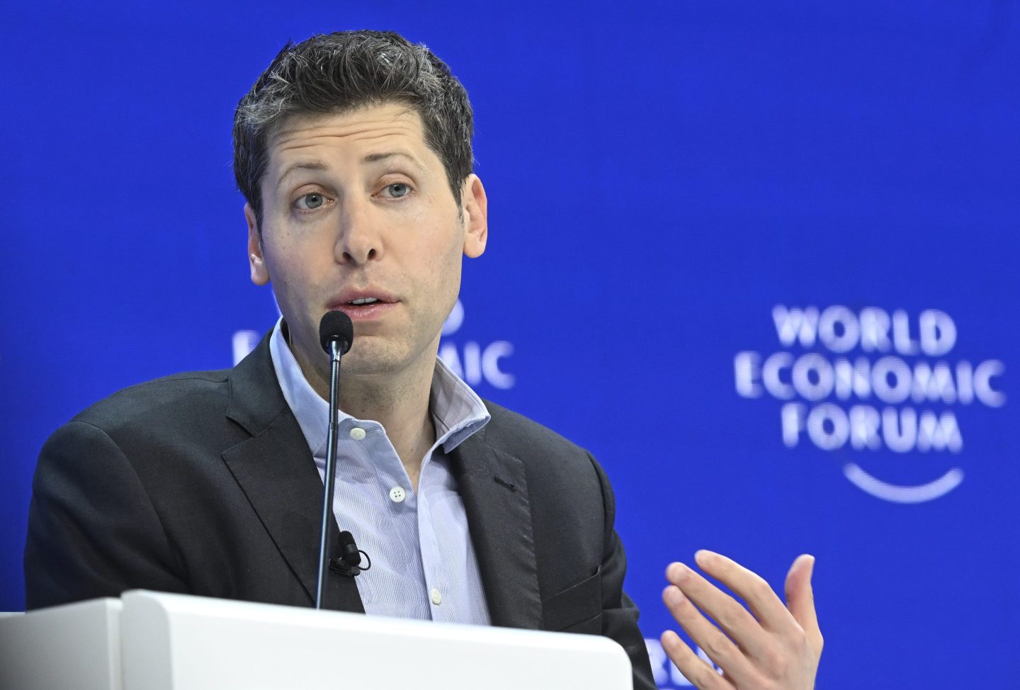 DAVOS, SWITZERLAND - JANUARY 18: Sam Altman, chief executive officer of OpenAI, speaks during the World Economic Forum (WEF) in Davos, Switzerland on January 18, 2024. (Photo by Halil Sagirkaya/Anadolu via Getty Images)