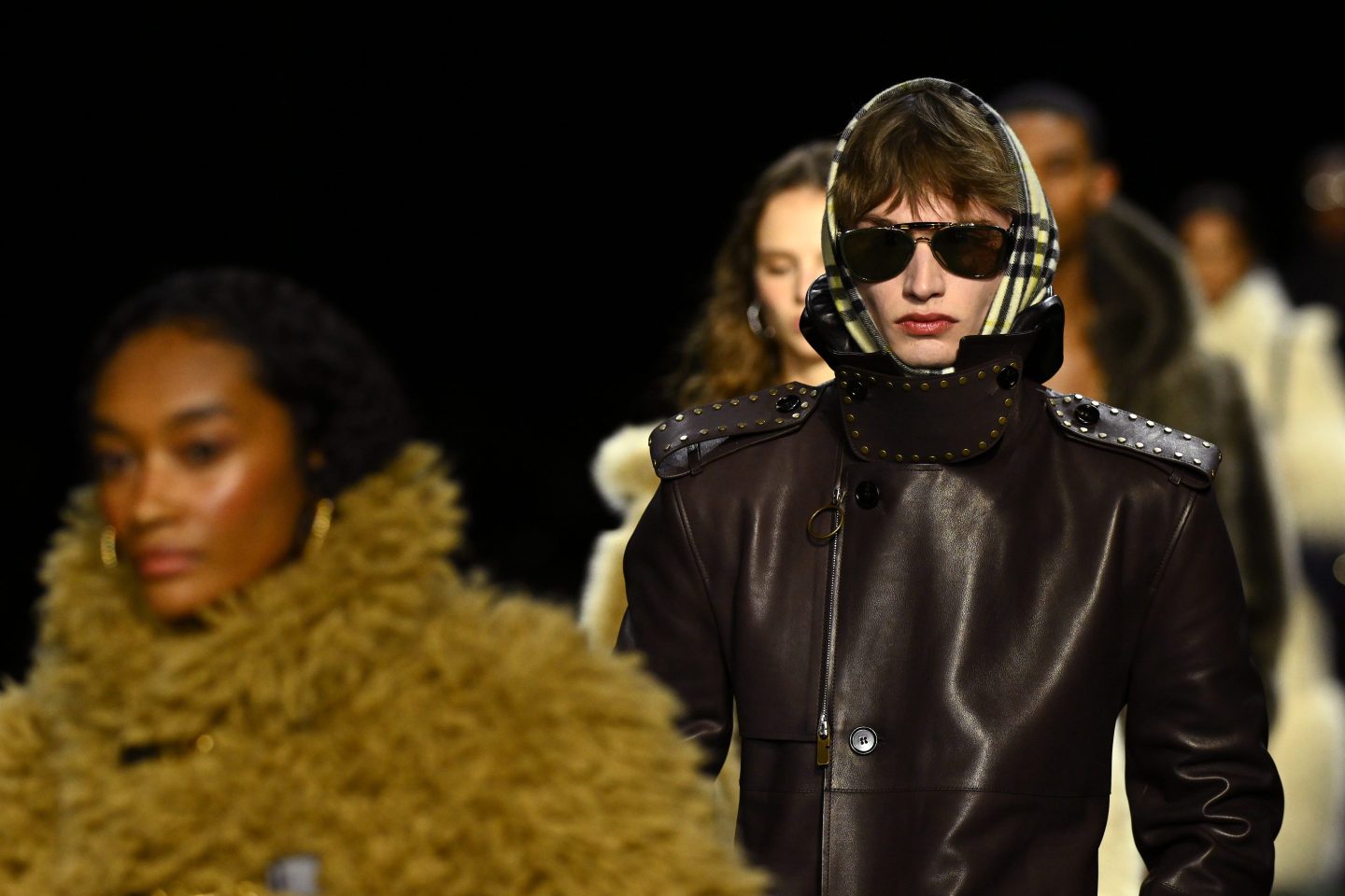 Models walk the runway at the Burberry show during London Fashion Week February 2024
