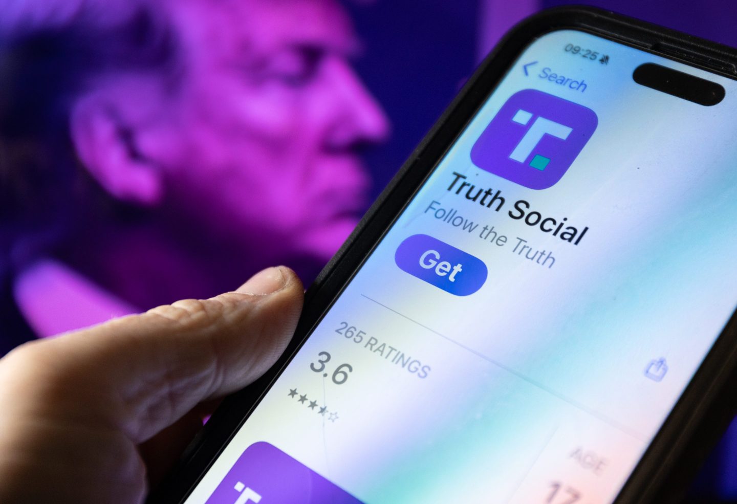 smartphone screen displays Truth Social app