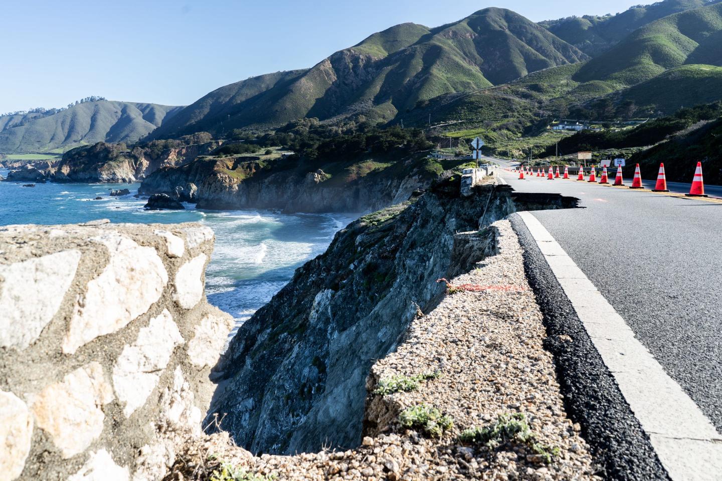Lush redwoods and cypress trees in view as the Pacific Coast Highway reopens after rockslide deluge