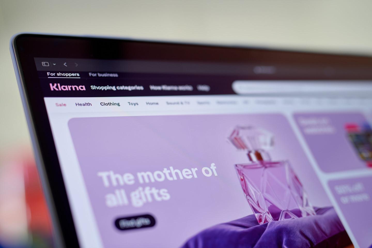 Klarna website on a laptop computer