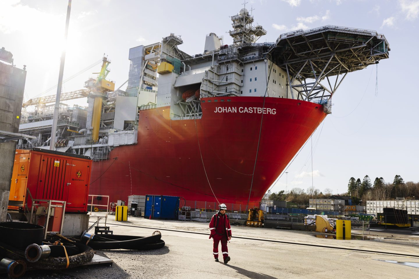 The Equinor ASA Johan Castberg production vessel docked at the Aker Solutions ASA shipyard in Stord, Norway