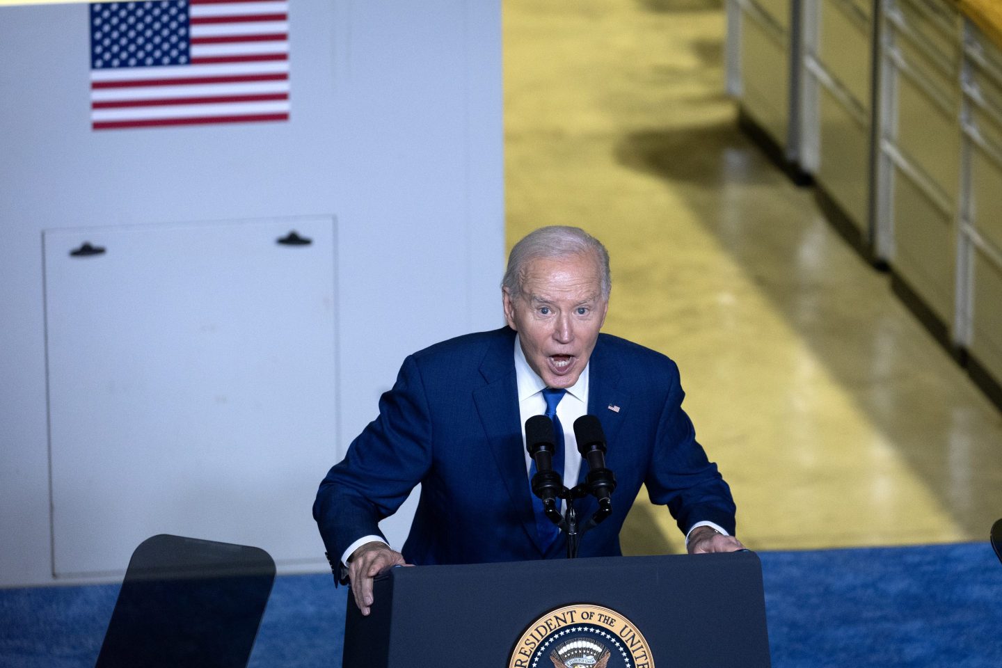 Joe Biden speaks at podium