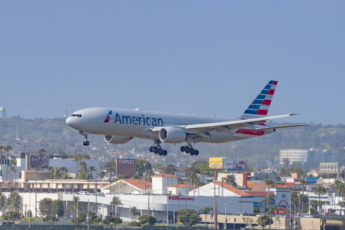 An airplane about to land in Los Angeles