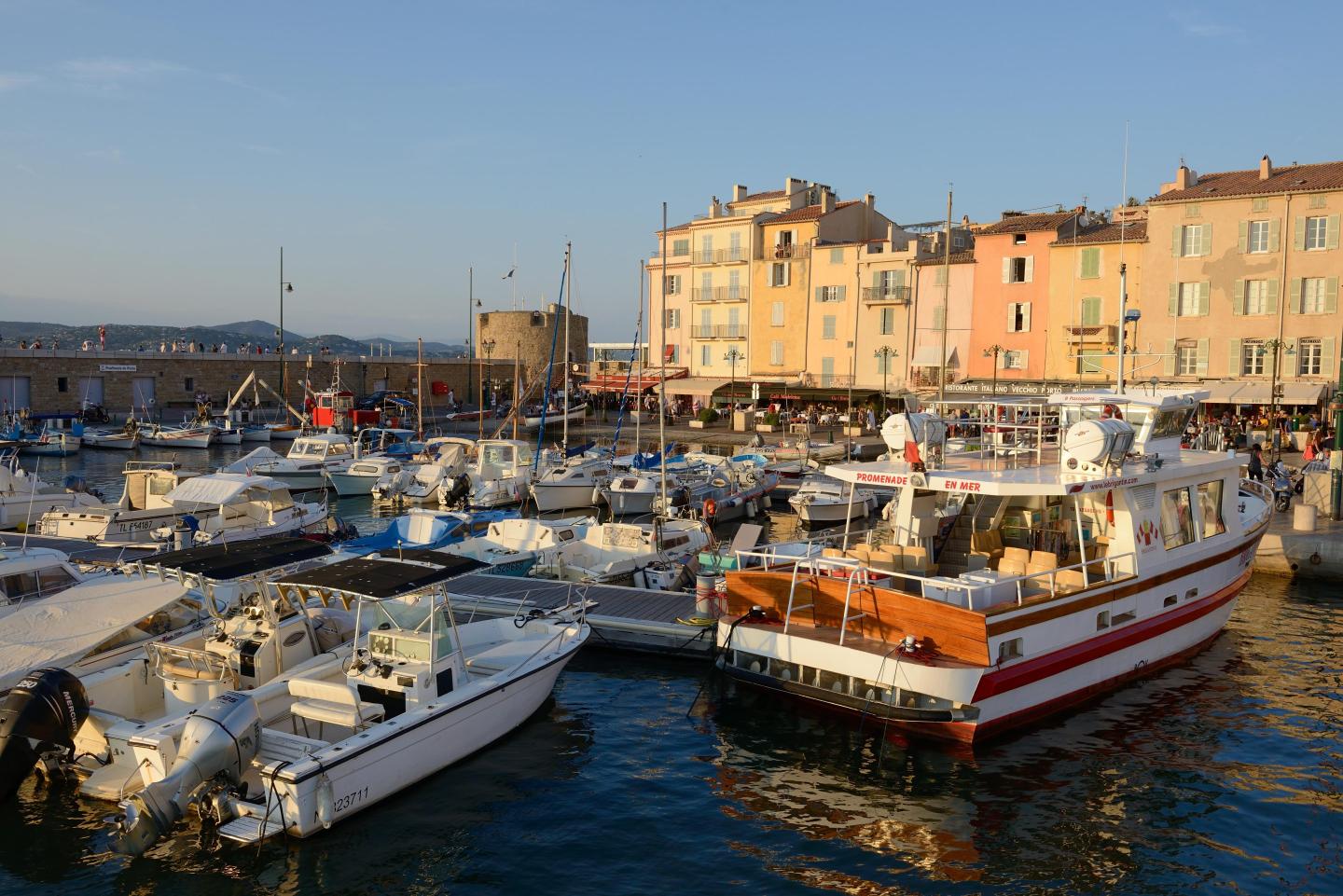 Luxury yachts in the harbour of Saint Tropez on August 20, 2017 in Saint-Tropez, France.